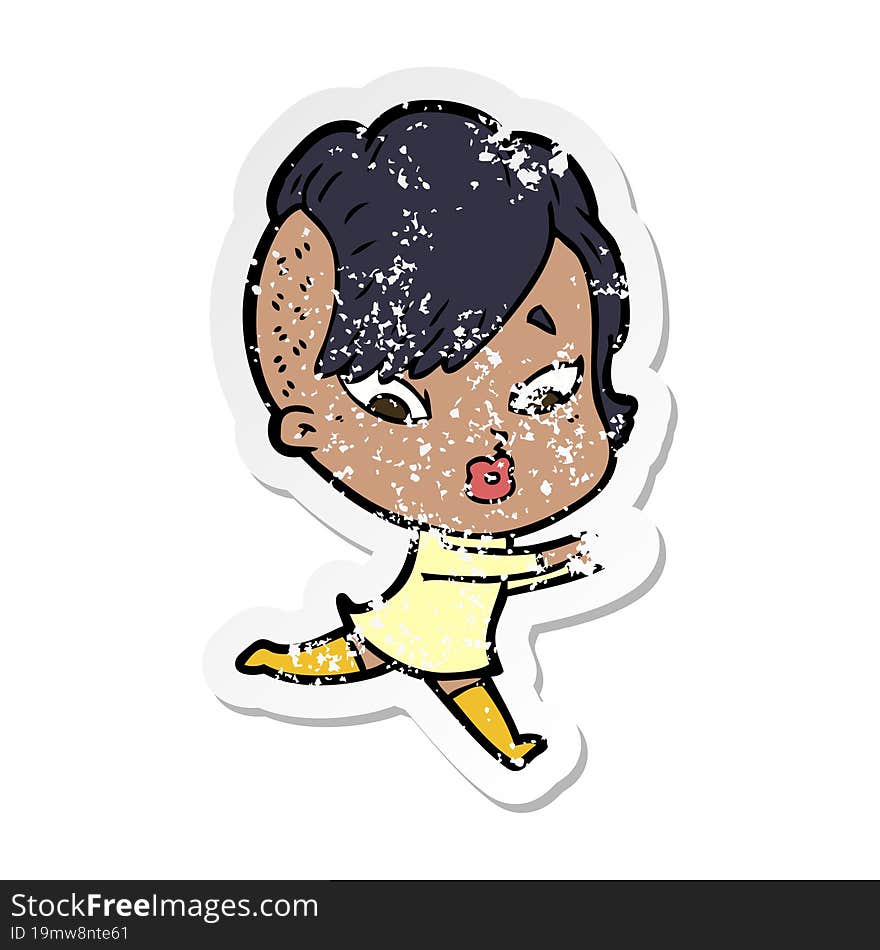 Distressed Sticker Of A Cartoon Surprised Girl