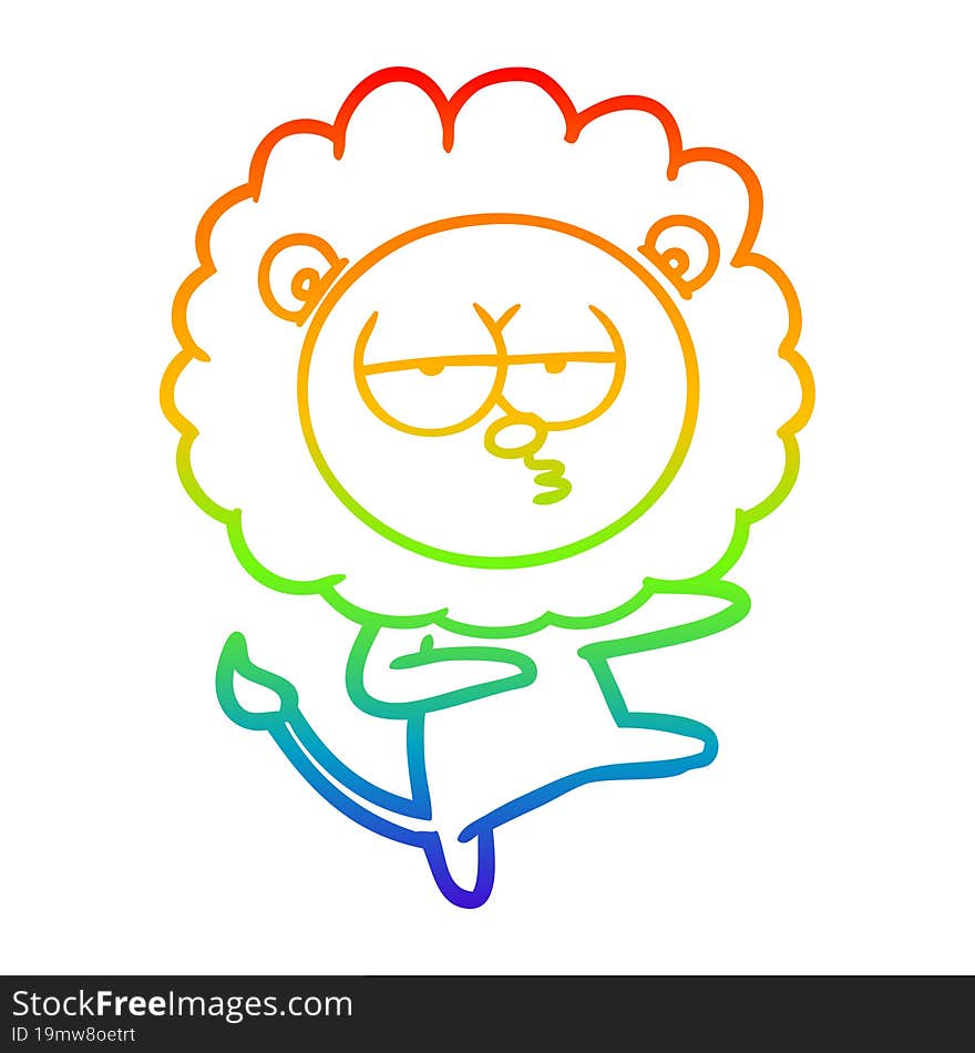 rainbow gradient line drawing cartoon bored lion dancing