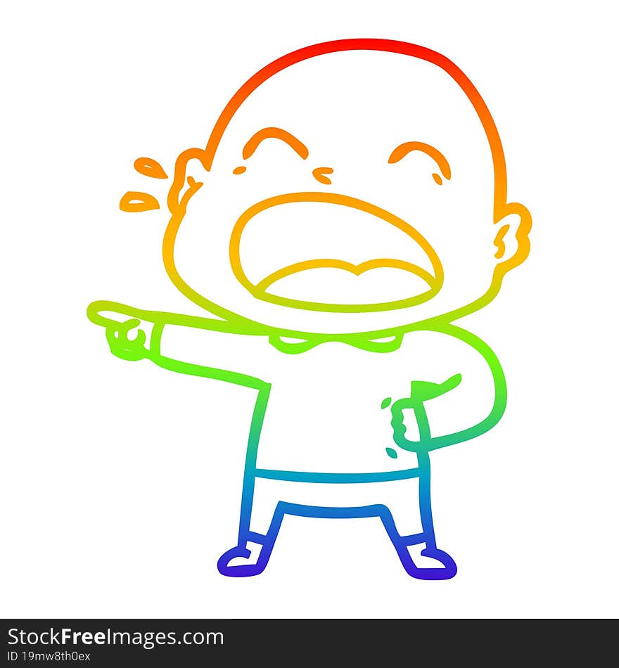 rainbow gradient line drawing cartoon shouting bald man