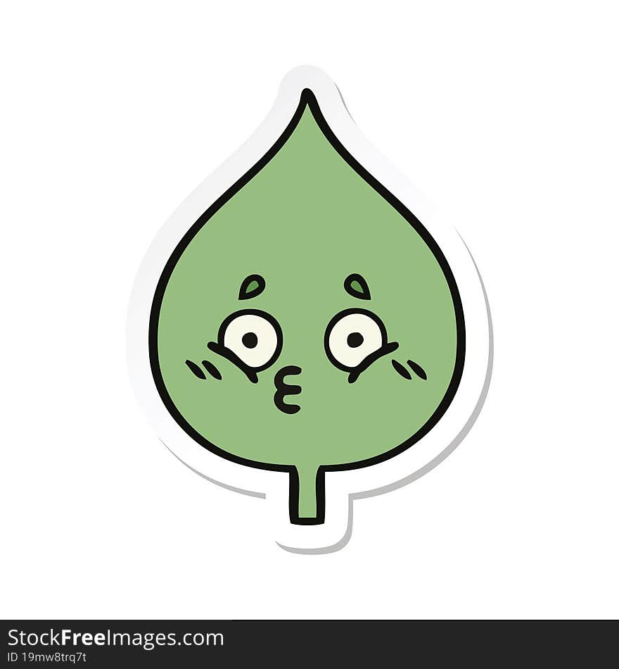 sticker of a cute cartoon expressional leaf