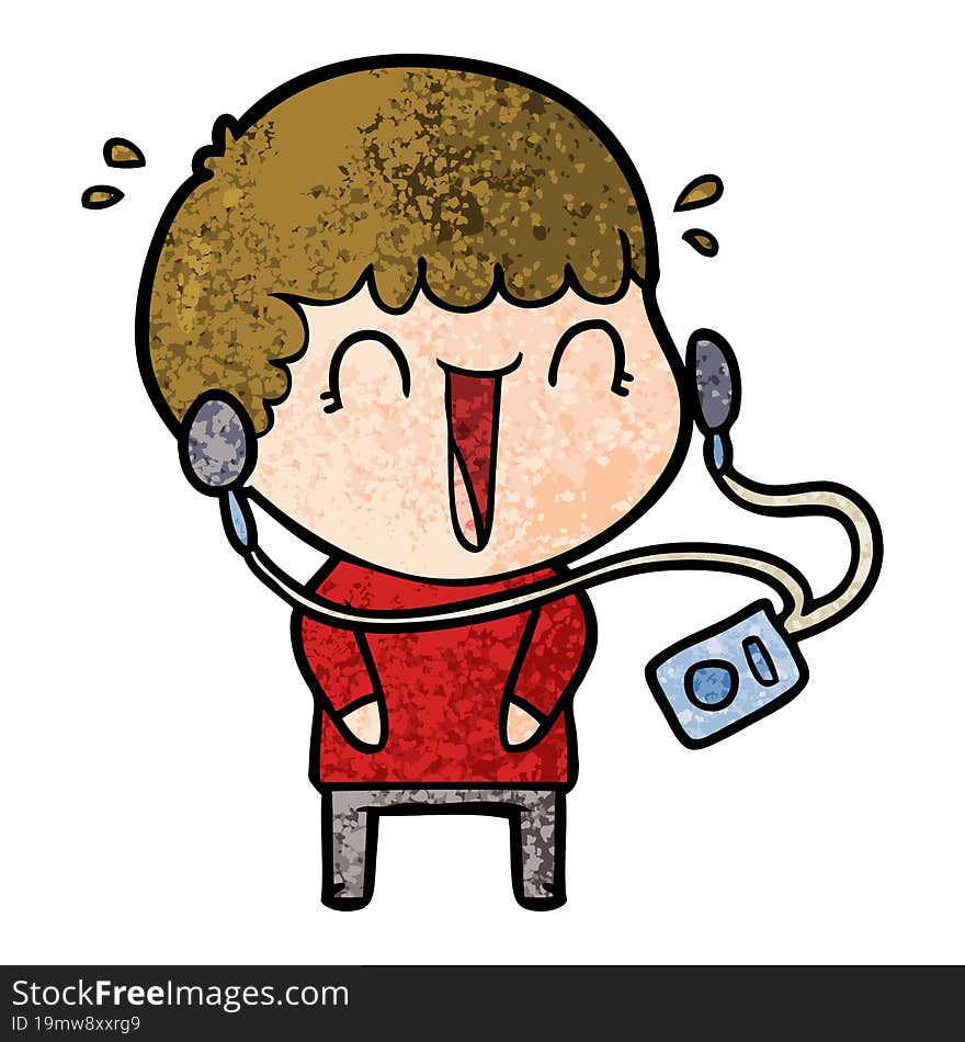 laughing cartoon man with earphones. laughing cartoon man with earphones