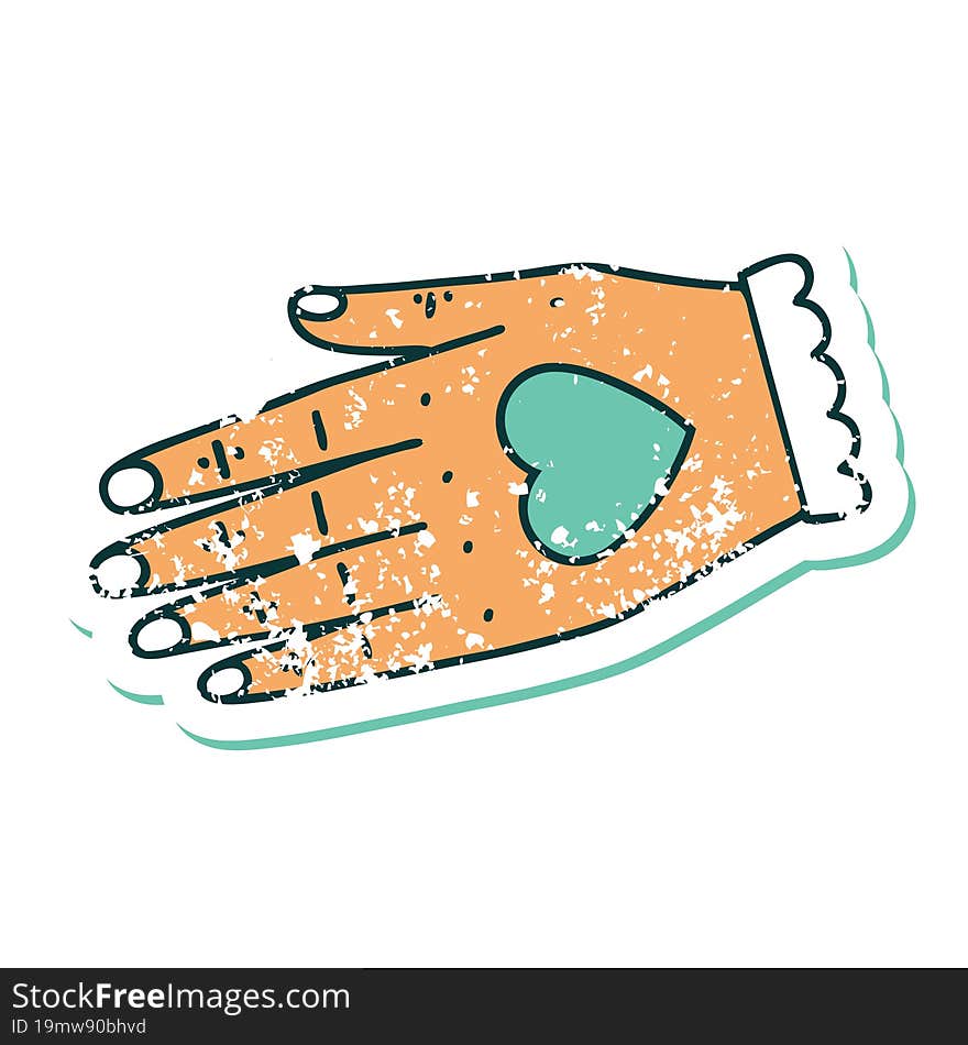 distressed sticker tattoo style icon of a hand