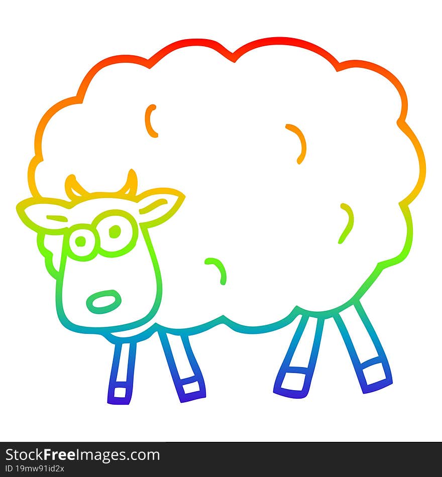 rainbow gradient line drawing of a cartoon sheep