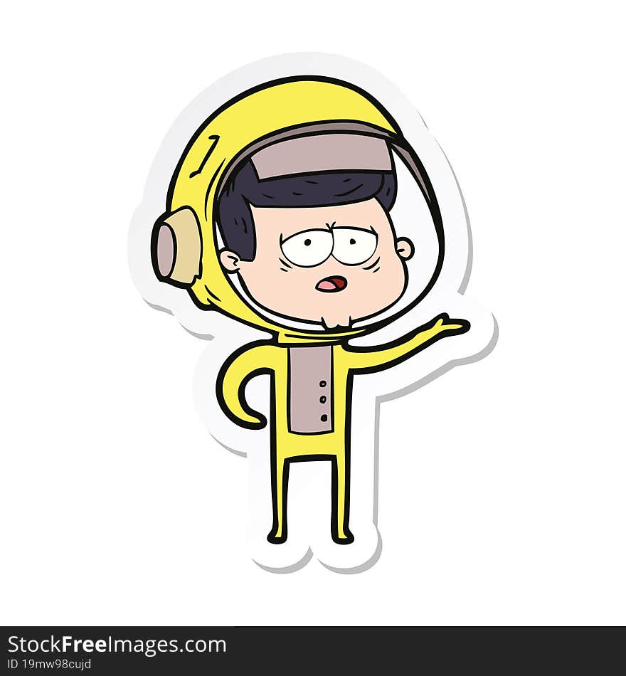 sticker of a cartoon tired astronaut