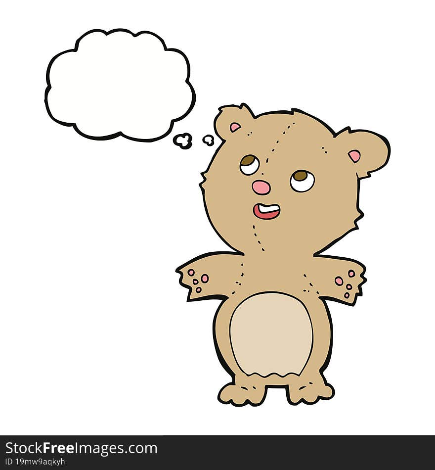 cartoon happy little teddy bear with thought bubble