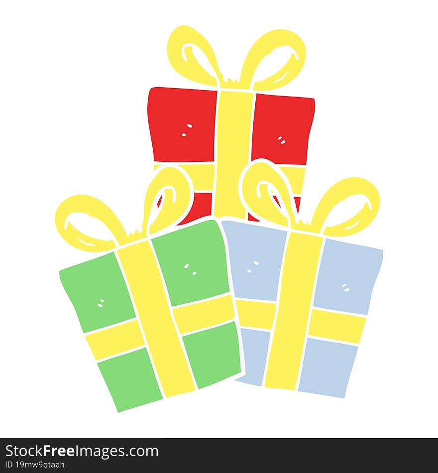 flat color illustration of a cartoon christmas gifts