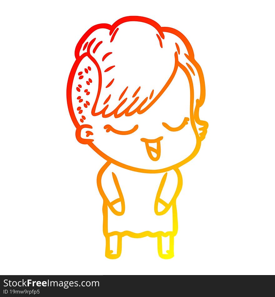 warm gradient line drawing happy cartoon girl