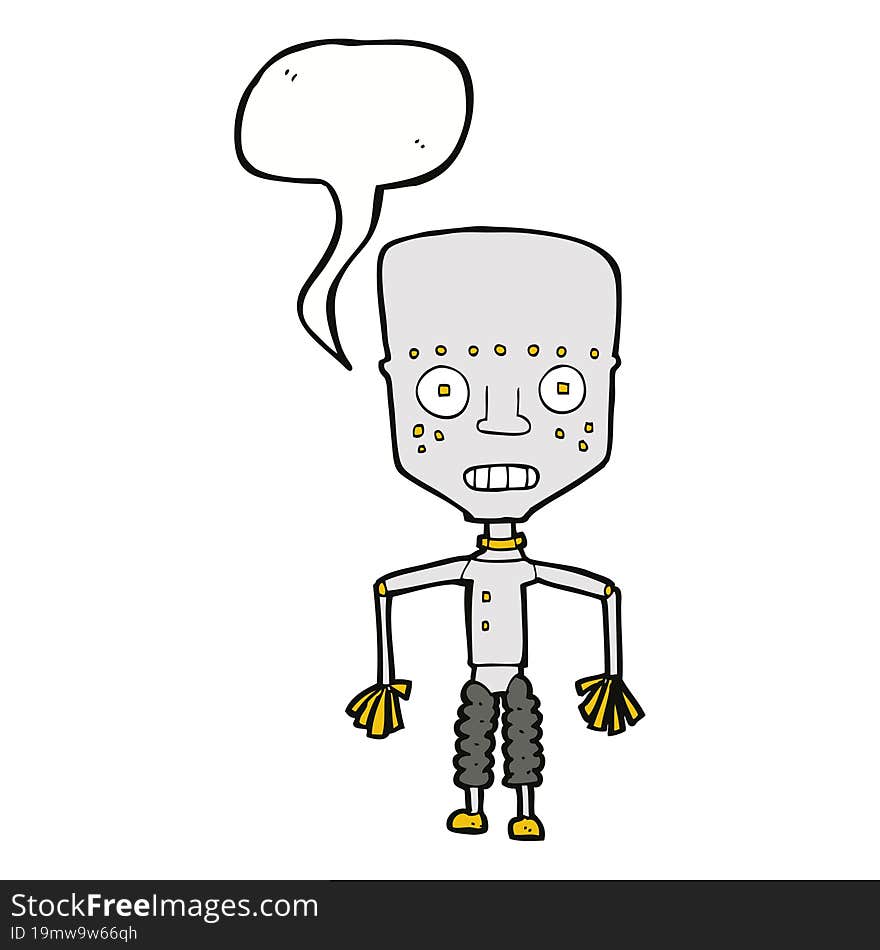 funny cartoon robot with speech bubble