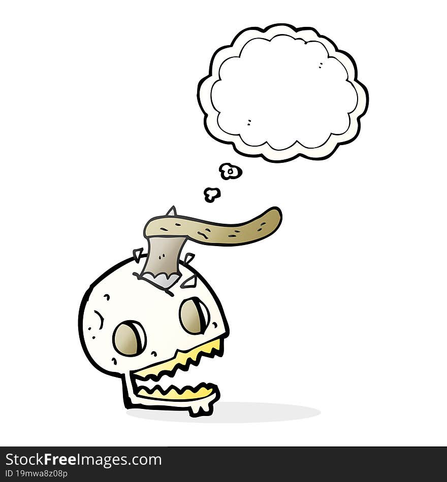 thought bubble cartoon axe in skull