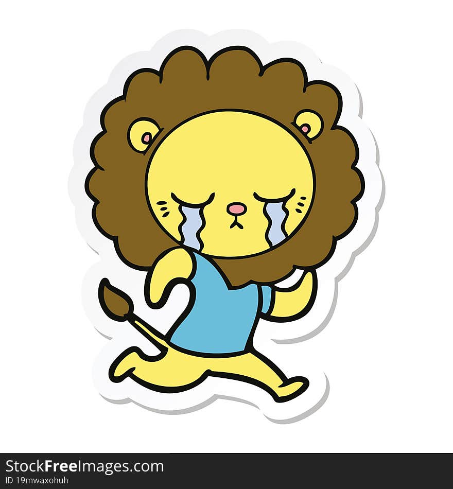 sticker of a crying cartoon lion