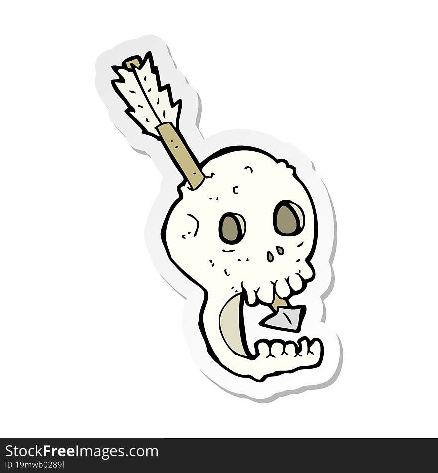 sticker of a funny cartoon skull and arrow