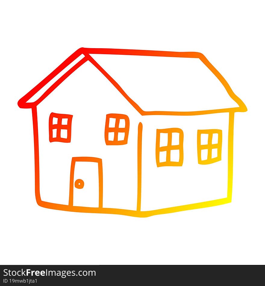 warm gradient line drawing of a cartoon traditional house