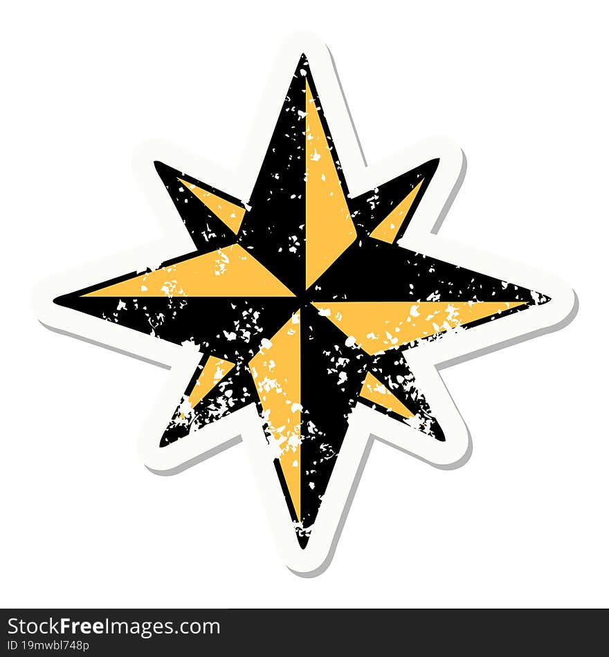 Traditional Distressed Sticker Tattoo Of A Star