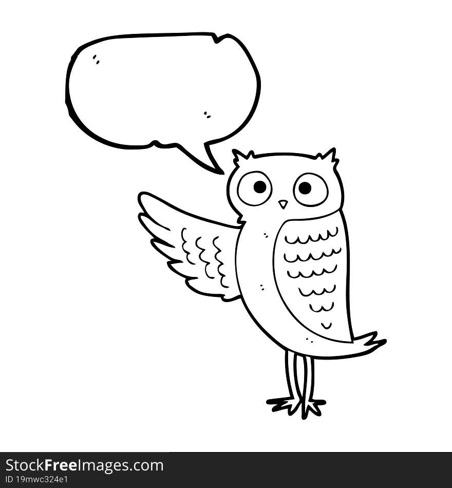 freehand drawn speech bubble cartoon owl