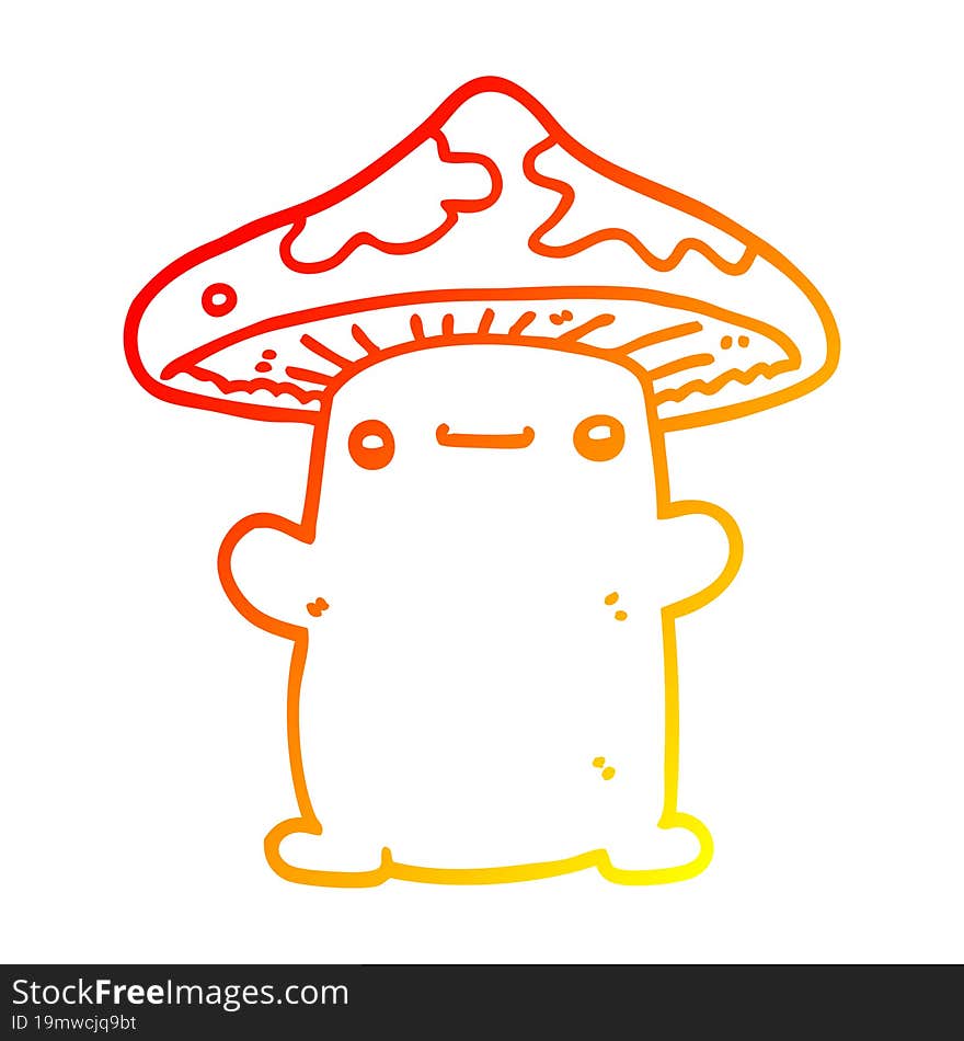 warm gradient line drawing cartoon mushroom