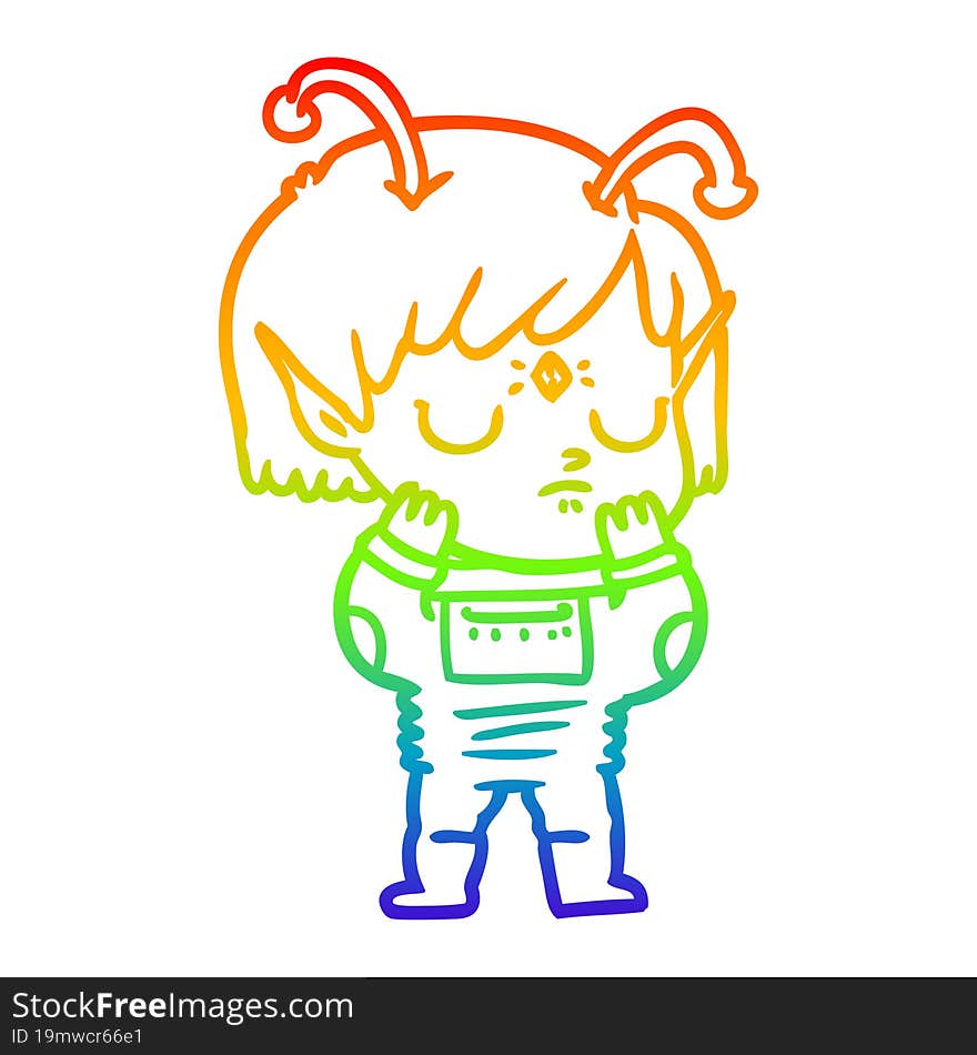 rainbow gradient line drawing of a cartoon alien girl