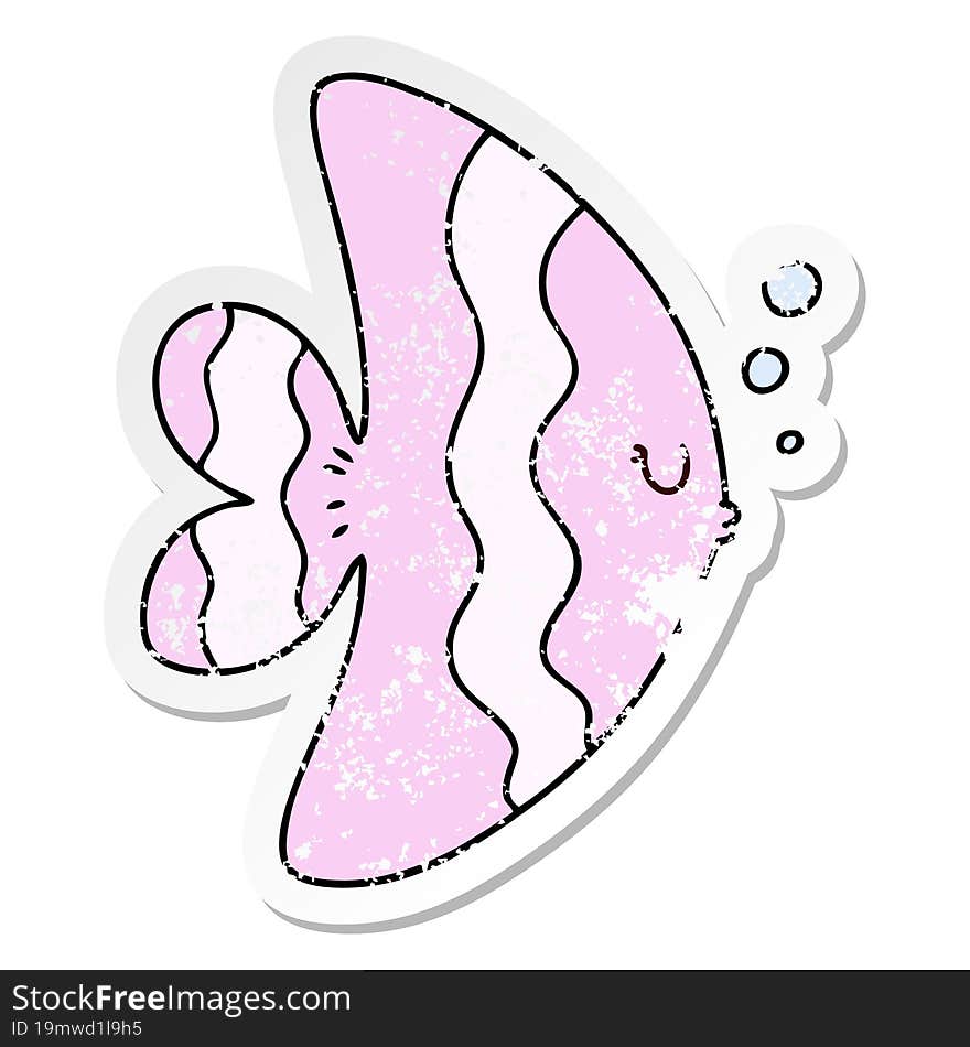 distressed sticker of a quirky hand drawn cartoon fish