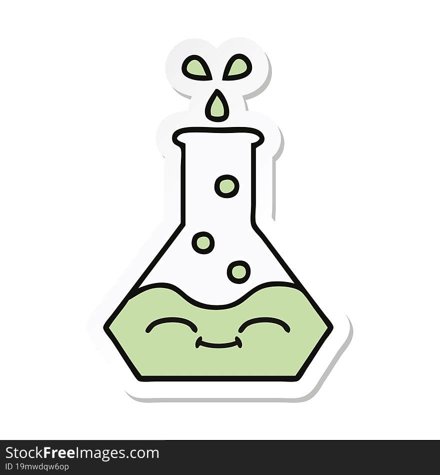 sticker of a cute cartoon science beaker