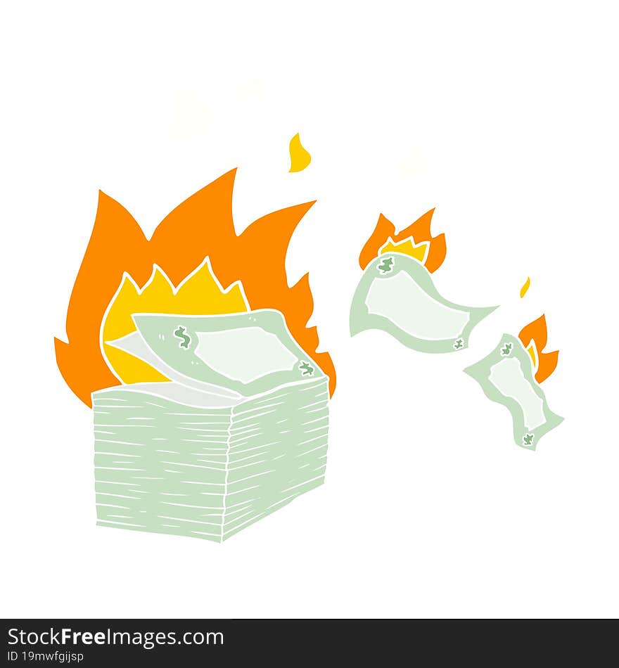 Burning Money Flat Color Style Cartoon