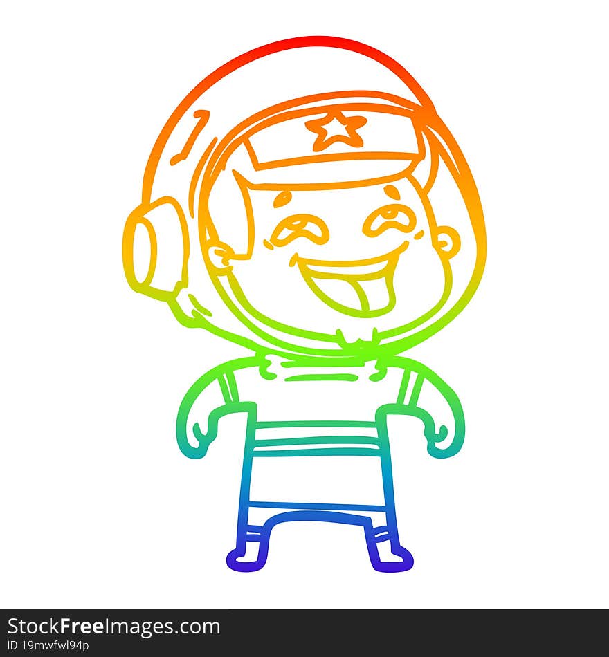 rainbow gradient line drawing of a cartoon laughing astronaut