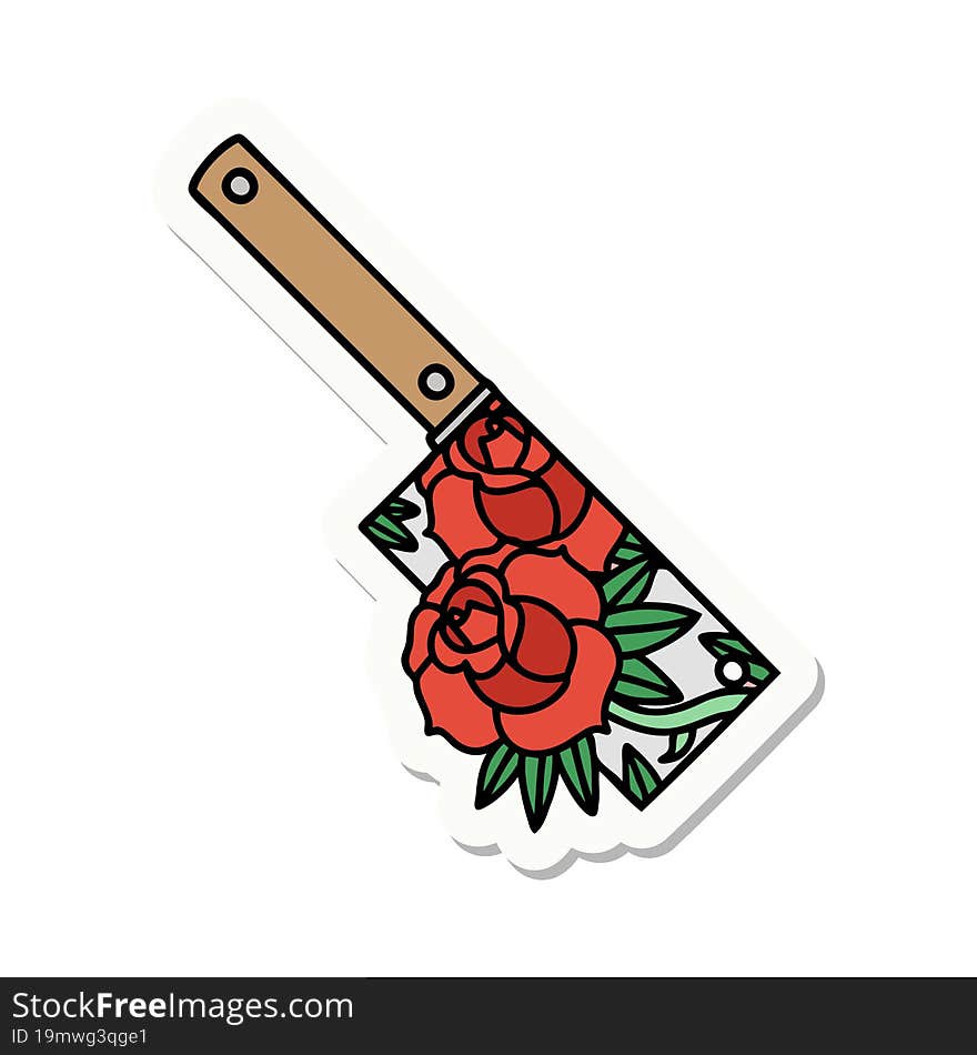 tattoo style sticker of a cleaver and flowers