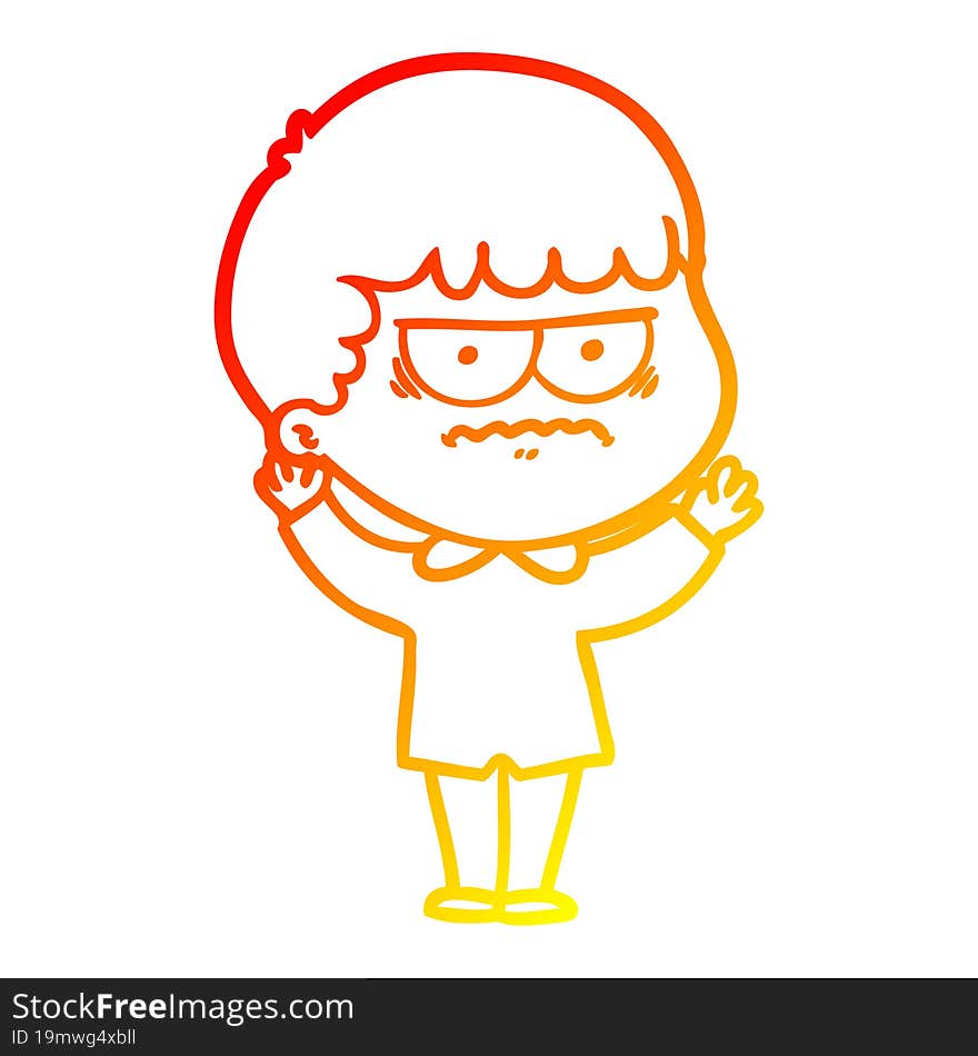 Warm Gradient Line Drawing Cartoon Annoyed Man