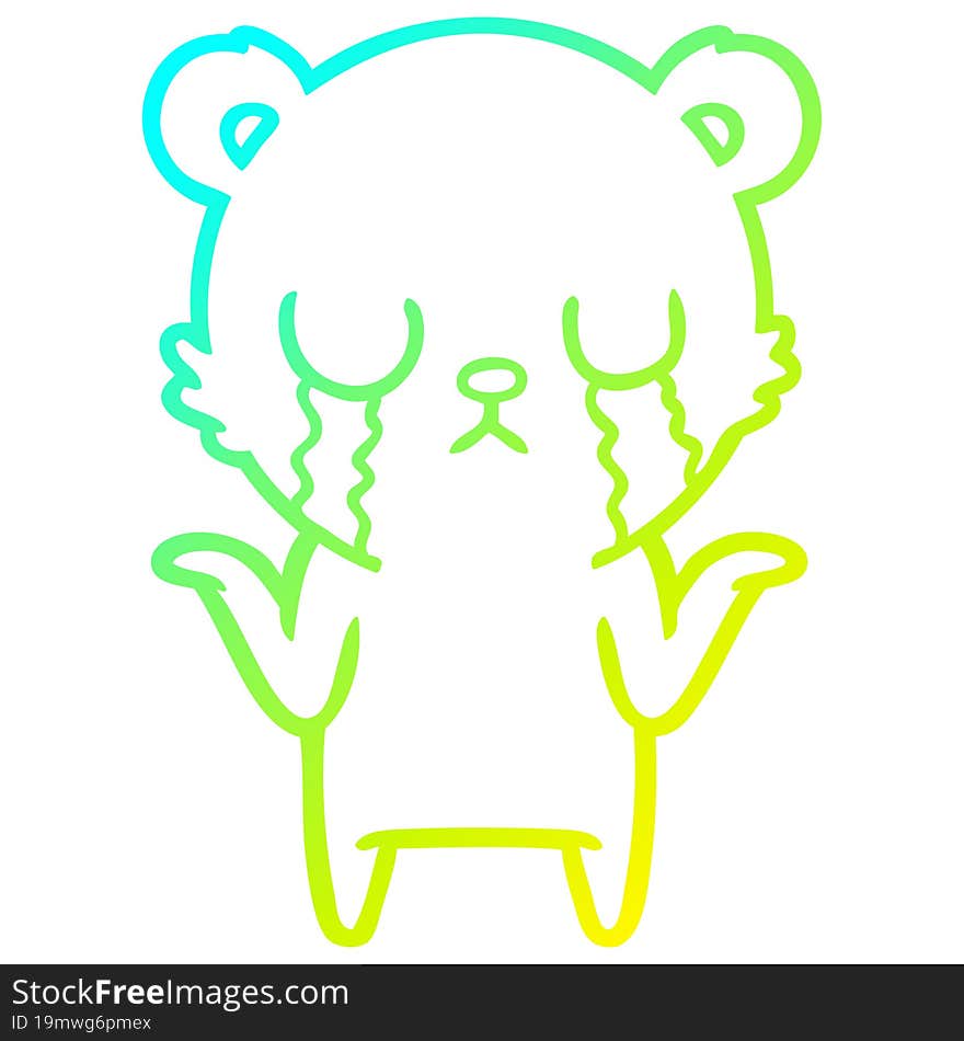 cold gradient line drawing crying cartoon bear