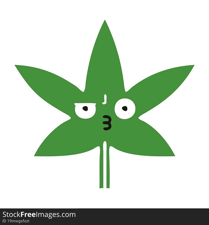 Flat Color Retro Cartoon Marijuana Leaf