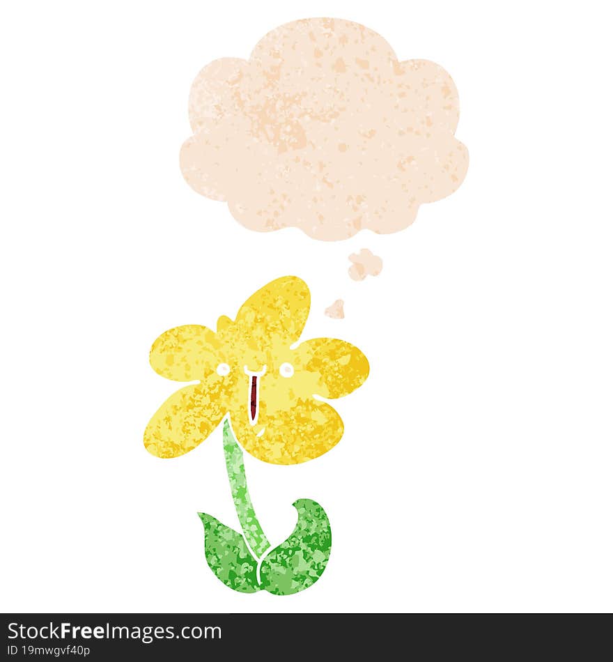 Cartoon Flower And Thought Bubble In Retro Textured Style