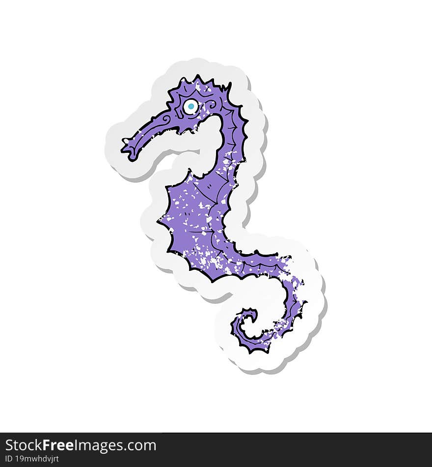 retro distressed sticker of a cartoon sea horse