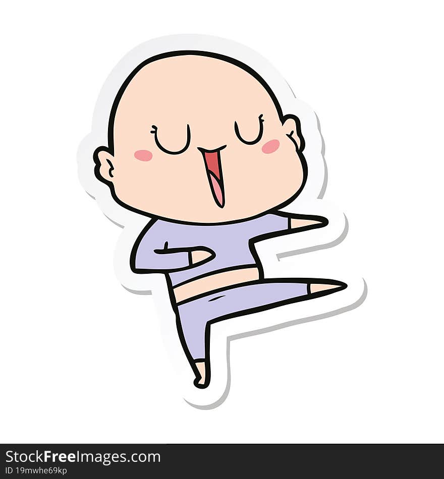 sticker of a happy cartoon bald man