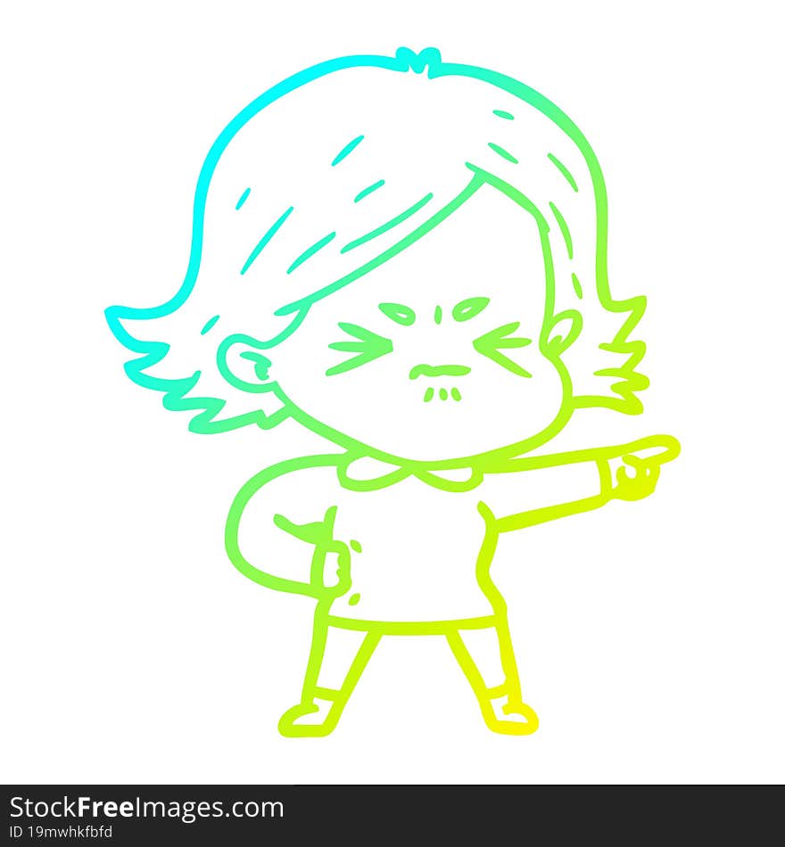 cold gradient line drawing cartoon angry woman