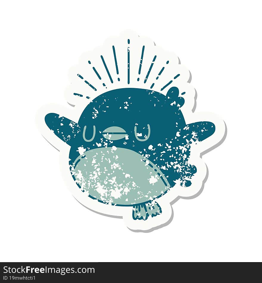 grunge sticker of tattoo style flapping robin