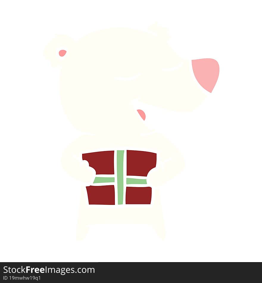 Flat Color Style Cartoon Polar Bear With Present