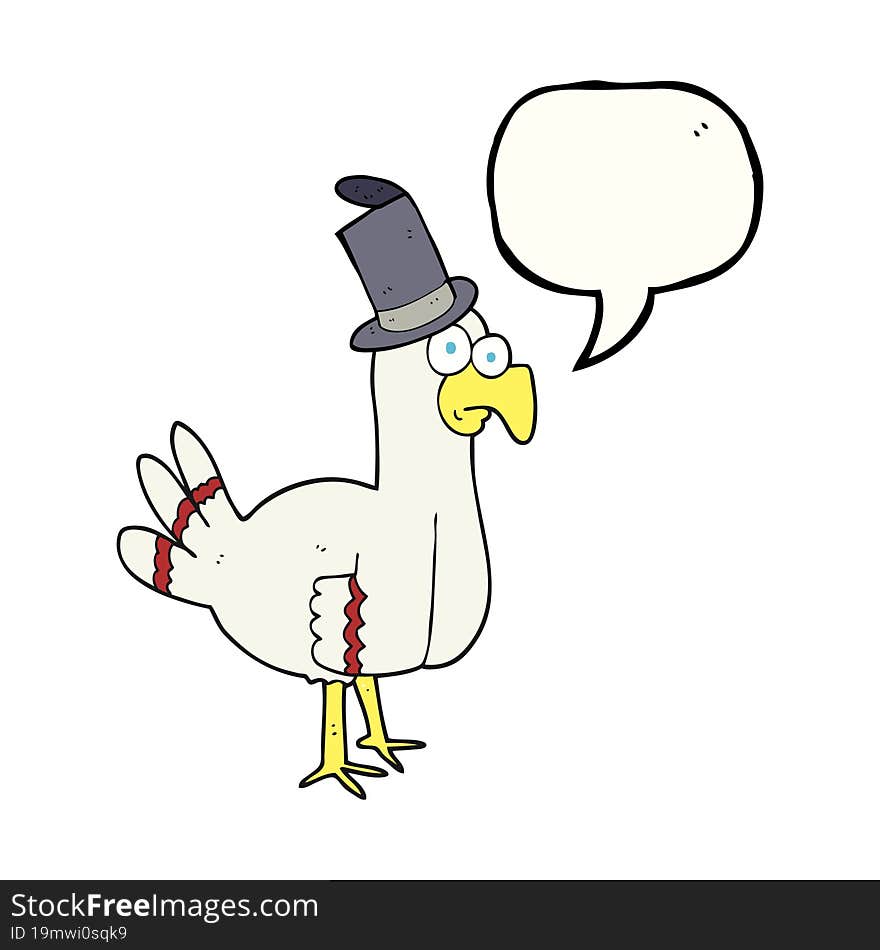 speech bubble cartoon bird wearing top hat