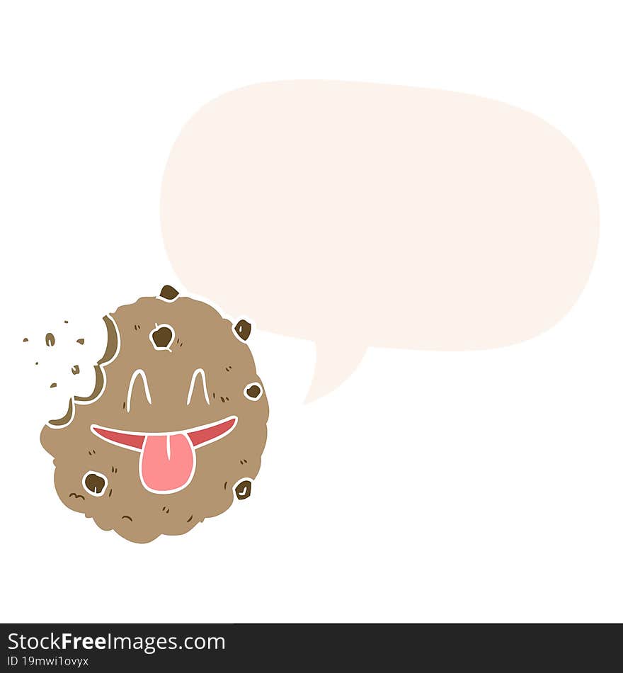 cartoon cookie and speech bubble in retro style