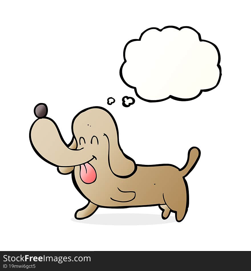 cartoon happy dog with thought bubble