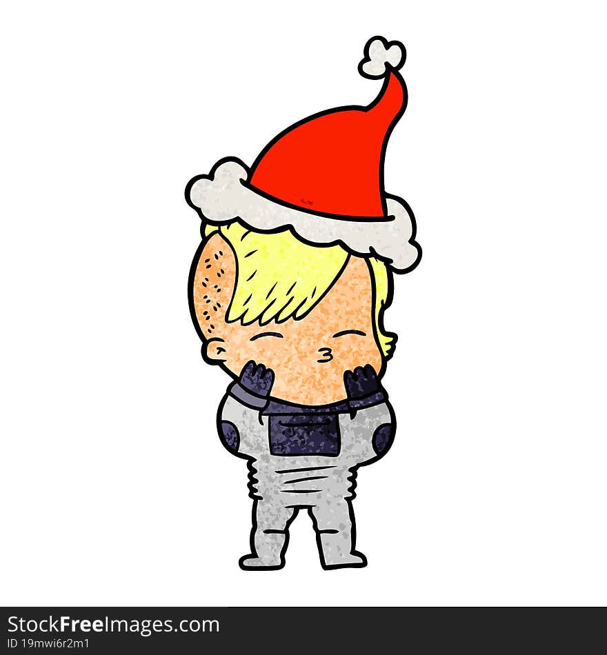 textured cartoon of a girl wearing futuristic clothes wearing santa hat