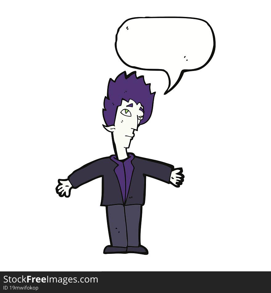 cartoon vampire man with speech bubble