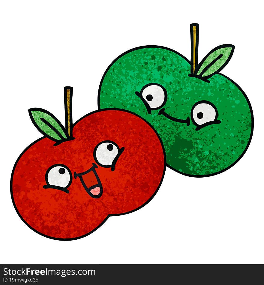 retro grunge texture cartoon of a juicy apple