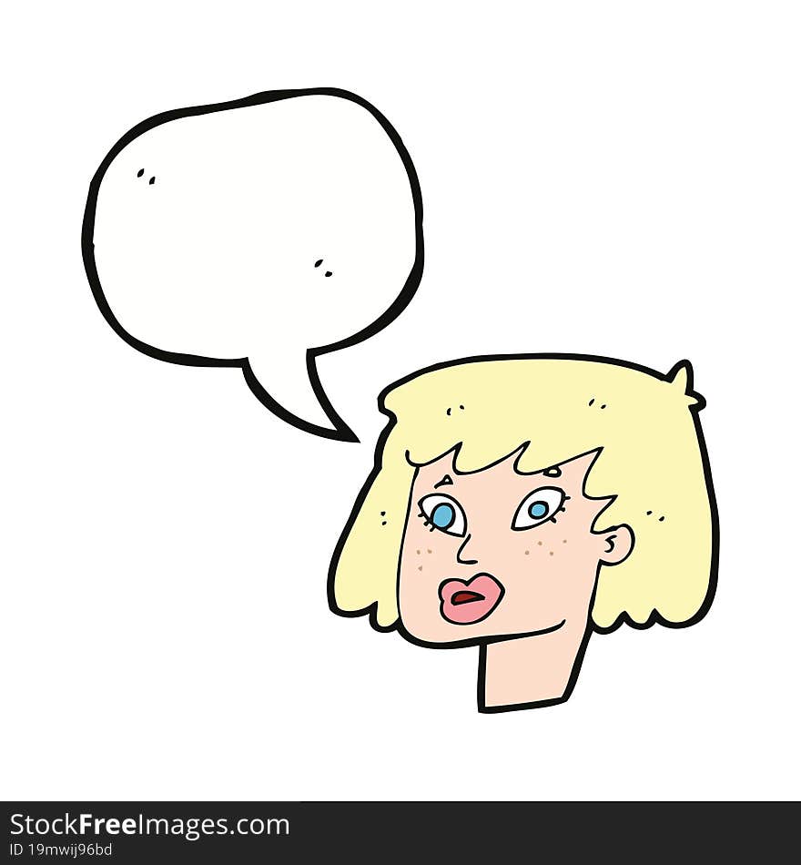 cartoon pretty female face with speech bubble