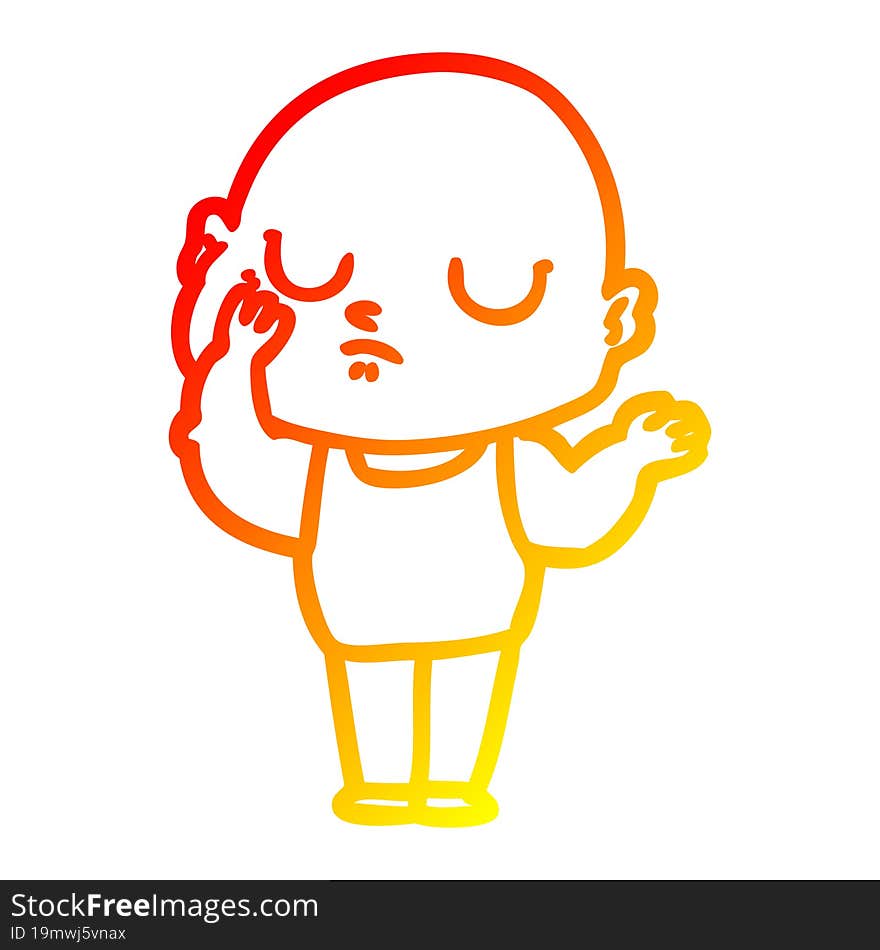 warm gradient line drawing of a cartoon bald man