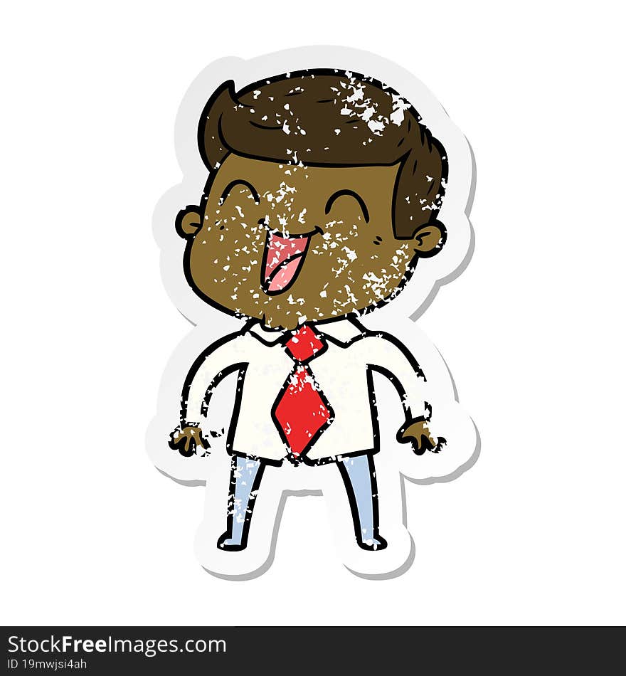 Distressed Sticker Of A Cartoon Man Laughing