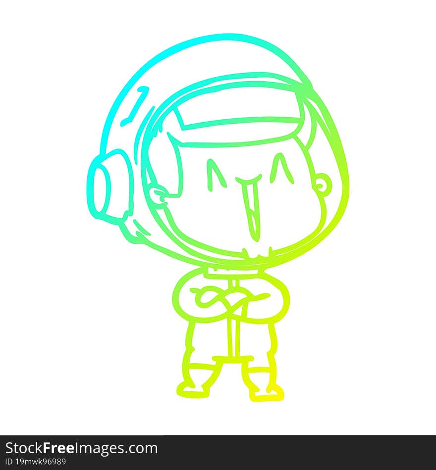 cold gradient line drawing happy cartoon astronaut