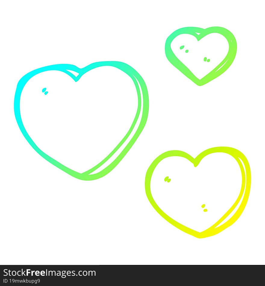 cold gradient line drawing of a cartoon love hearts