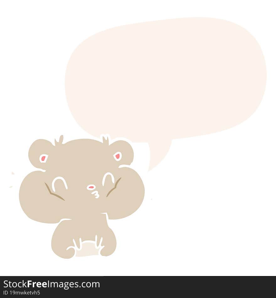 cartoon hamster with full cheek pouches with speech bubble in retro style. cartoon hamster with full cheek pouches with speech bubble in retro style