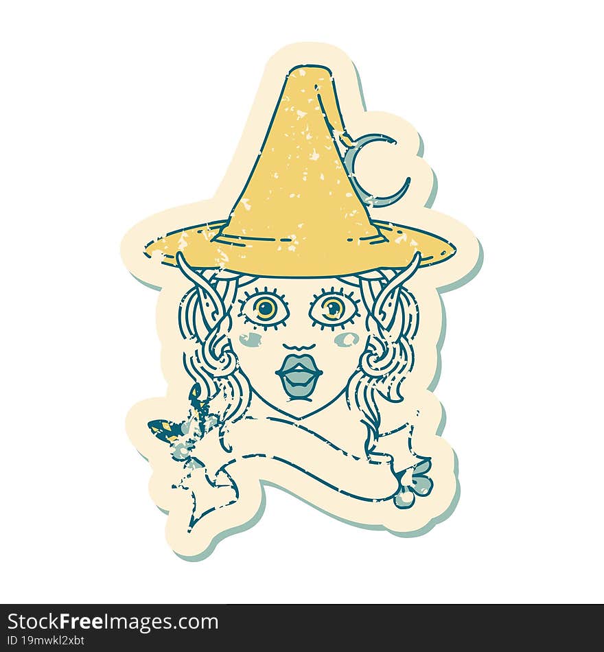 Retro Tattoo Style elf mage character face. Retro Tattoo Style elf mage character face