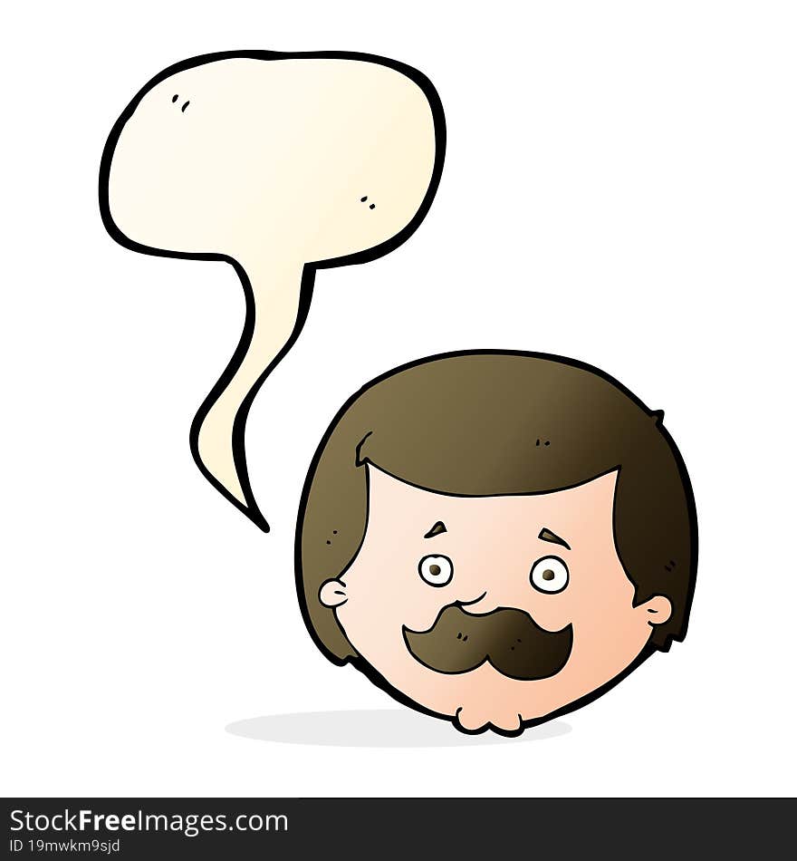 cartoon man with mustache with speech bubble