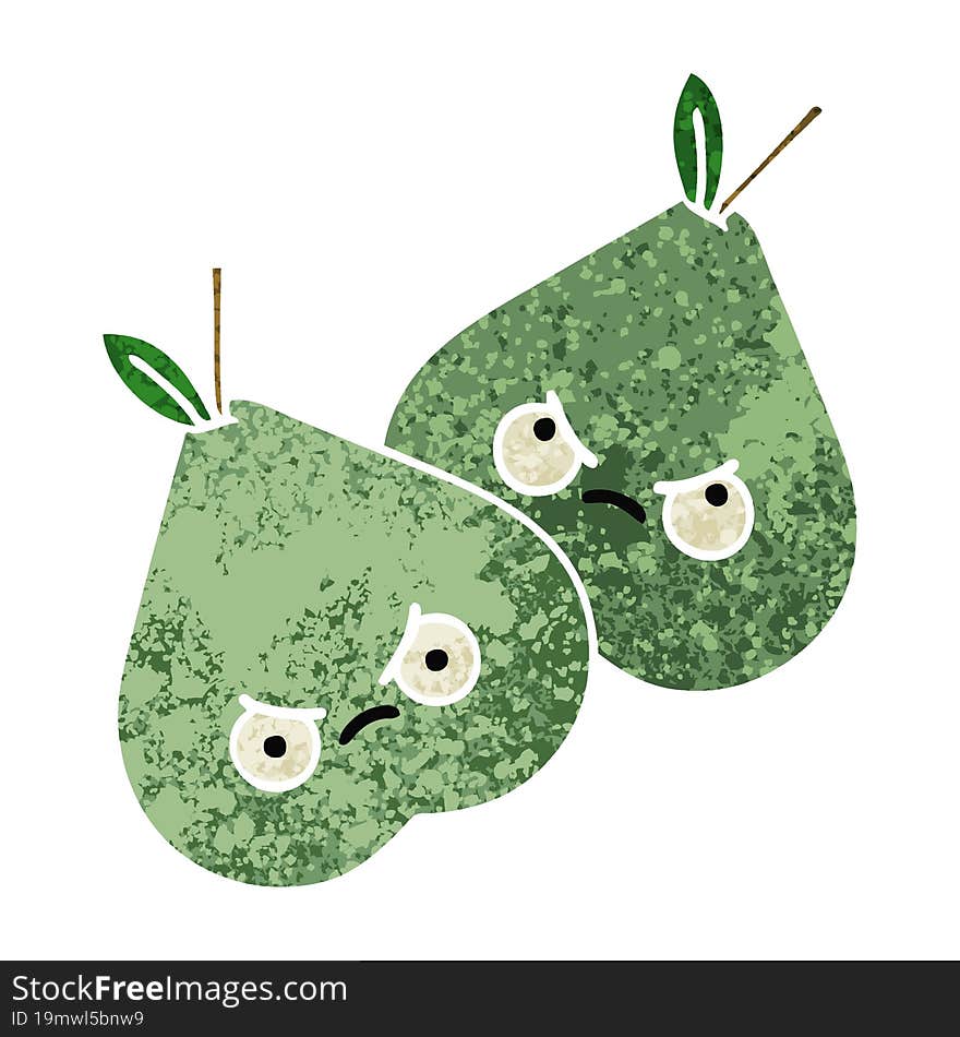 retro illustration style cartoon green pear