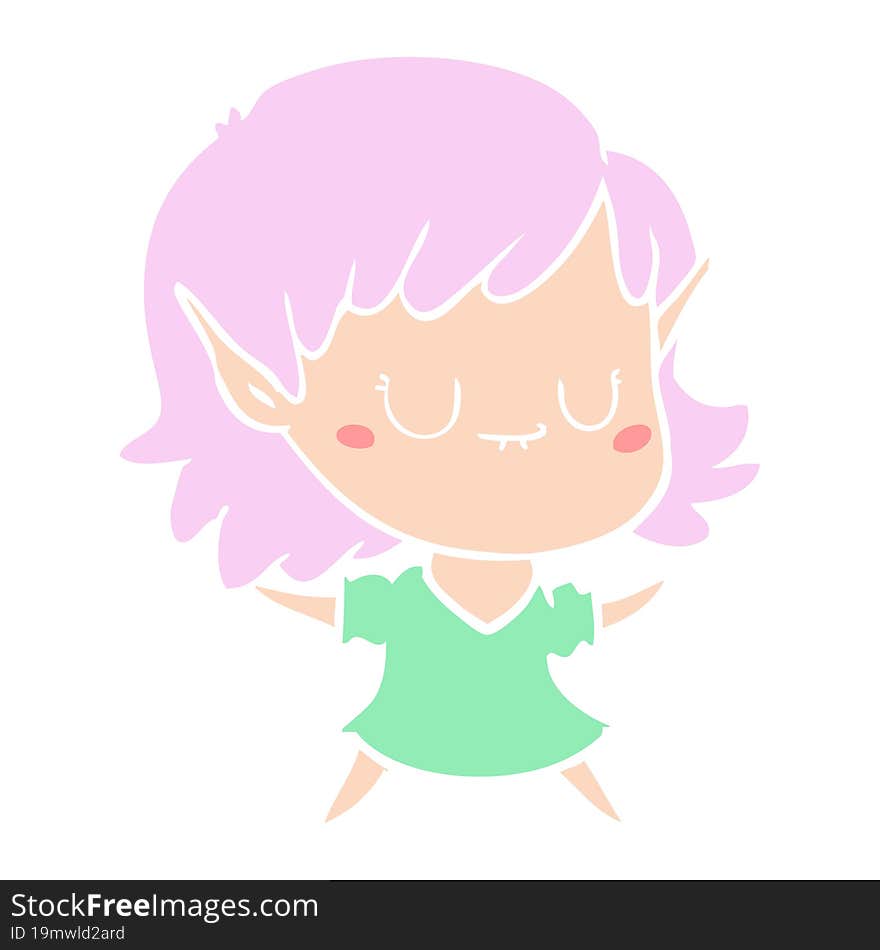 happy flat color style cartoon elf girl